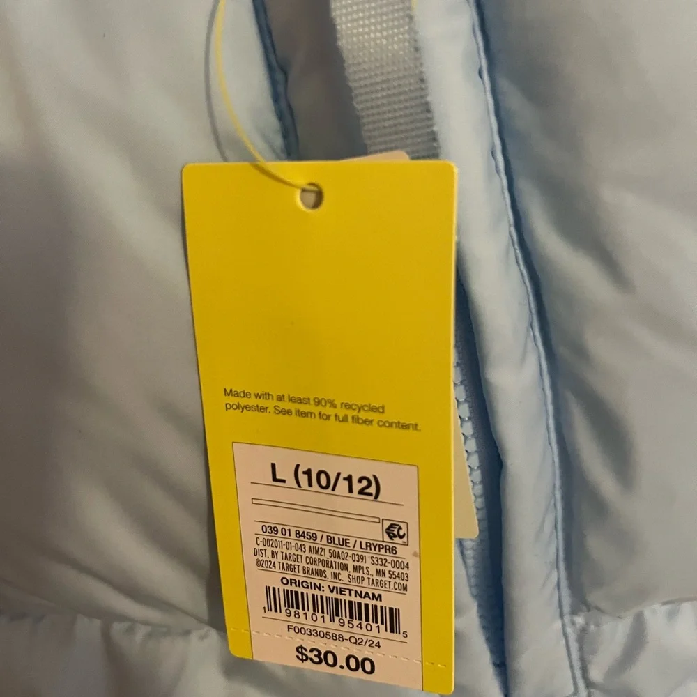 All in Motion Sky Blue‎ Quilted Vest NWT Size L 10/12